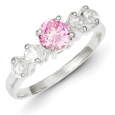 Pink Round Diamond Side Stones Ring Sterling Silver QR4379, MPN: QR4379, 883957463346