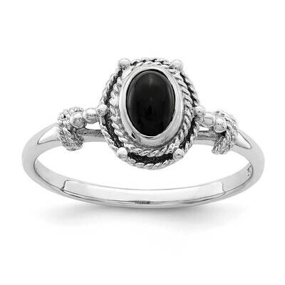 Black Oval Onyx Stone Ring Sterling Silver Rhodium-plated QR7011, MPN: QR7011, 886774035970