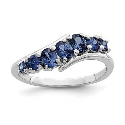 7-stone Blue CZ Diamond Ring Sterling Silver Rhodium-plated QR7022, MPN: QR7022,