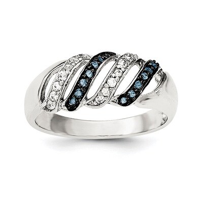 CZ Diamond &amp; Blue Glass Stone Ring Sterling Silver Polished QR6010, MPN: QR6010,