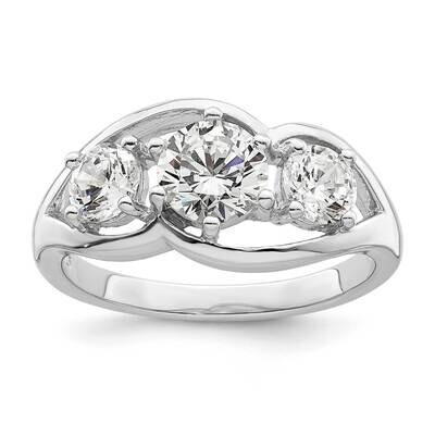 Three Stone Twist CZ Diamond Ring Sterling Silver Rhodium-Plated QR7314, MPN: QR7314,