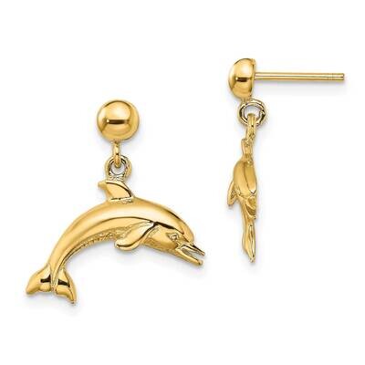 Jumping Dolphin Dangle Earrings 14k Gold TE848, MPN: TE848, 637218080595