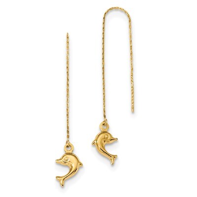 Dolphins Threader Earrings 14k Gold Polished TC997, MPN: TC997, 191101143298