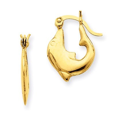 Dolphin Hoop Earrings 14k Gold Polished E870, MPN: E870, 883957900223
