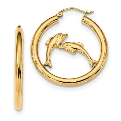 Dolphins Hoop Earrings 14k Gold Polished TF1249, MPN: TF1249, 191101057045