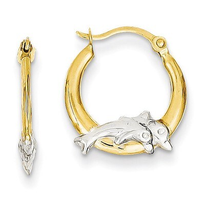 Dolphin Hoop Earrings 14K Gold &amp; Rhodium TL729, MPN: TL729, 886774562742