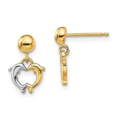 Dolphin Dangle Earrings 14k Gold Rhodium TE903, MPN: TE903, 637218169016