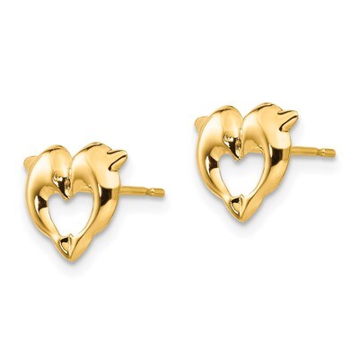 Heart Dolphins Post Earrings - 14k Gold SE2047 by Madi K, MPN: SE2047, 883957005638