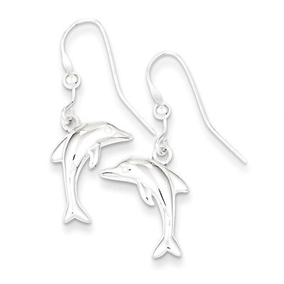 Dolphin Dangle Earrings Sterling Silver Polished QE6956, MPN: QE6956, 886774760841