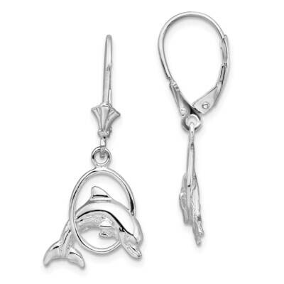 Dolphin In Hoop Leverback Earrings Sterling Silver Polished QE15556, MPN: QE15556, 637218183791