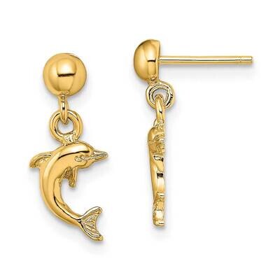 Mini Jumping Dolphin Dangle Earrings 14k Gold TE820, MPN: TE820, 637218051434