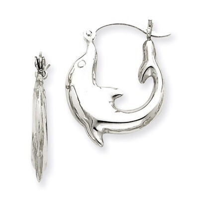 Polished Dolphin Hoop Earrings 14k White Gold TC505, MPN: TC505, 883957290003
