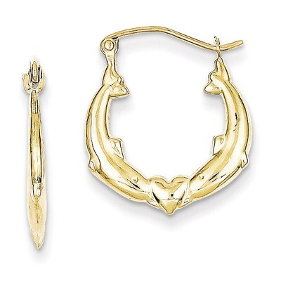 Dolphin Heart Hollow Hoop Earrings 10k Gold 10ER258, MPN: 10ER258, 883957477831