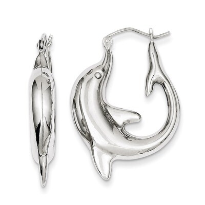 Dolphin Hoop Earrings Sterling Silver Rhodium-plated QE4698, MPN: QE4698, 883957933016
