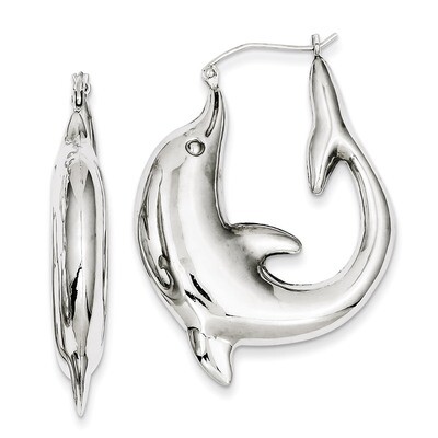 Dolphin Hoop Earrings Sterling Silver Rhodium-plated QE4699, MPN: QE4699, 883957933023