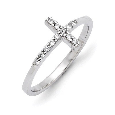 Sideways Cross Ring Sterling Silver with Diamonds QR5886, MPN: QR5886, 191101642760
