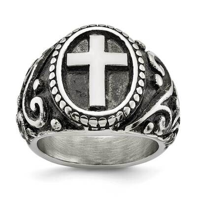 Polished Cross Ring Stainless Steel Antiqued SR638-10, MPN: SR638, 191101873744