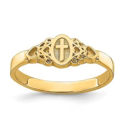 Cross Inside Oval with Script Heart Ring 14k Gold R851, MPN: R851, 196904045831