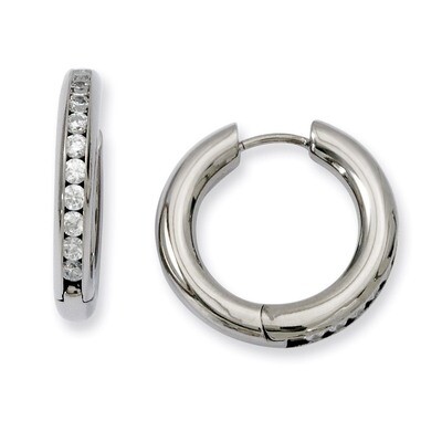 Synthetic Diamond Hinged Hoop Earrings - Titanium TBE103 by Chisel, MPN: TBE103, 886774271651