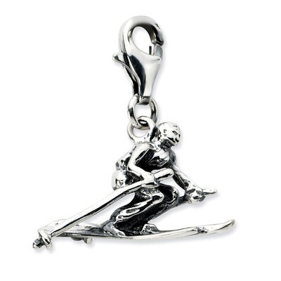 3-D Antiqued Skier Charm Sterling Silver QCC660 by Amore La Vita, MPN: QCC660, 886774074405