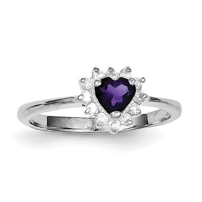Amethyst and CZ Heart Ring Sterling Silver Rhodium-plated QR660-6, MPN: QR660, 815479013594