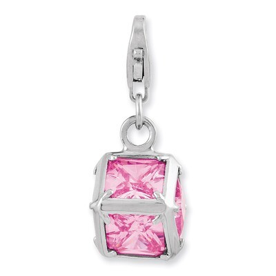 3-D Pink Synthetic Diamond Charm Sterling Silver Rhodium Plated QCC914 by Amore La Vita, MPN: QCC91…