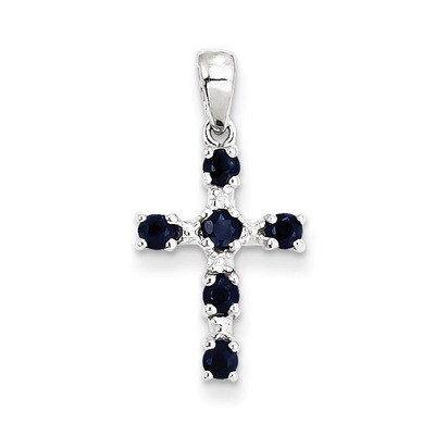 Dark Sapphire &amp; Diamond Cross Pendant Sterling Silver Rhodium QDX864, MPN: QDX864, 883957519470