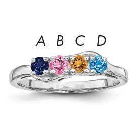 Synthetic 4 Stone Mother&#39;s Ring Sterling Silver Rhodium-plated XMR86/4SS-10, MPN: XMR86_4W--6, 8839…