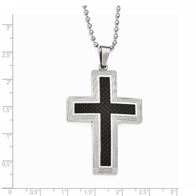 Polished Carbon Fiber Cross Necklace - Stainless Steel SRN1828-22