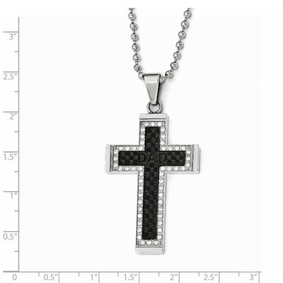 Polished Black IP-plated Synthetic Diamond Cross Necklace - Stainless Steel SRN1829-22