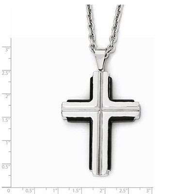Polished Black IP-plated Cross Necklace - Stainless Steel SRN1982-24