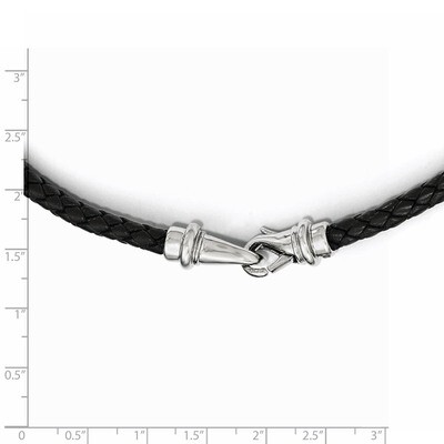 Polished Woven Black Leather Necklace - Stainless Steel SRN1802-16.25