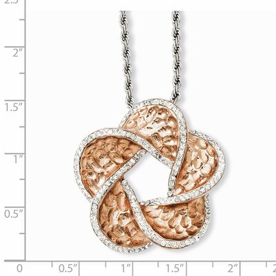 Pink IP-Plated Flower with Synthetic Diamonds Pendant Necklace - Stainless Steel SRN767