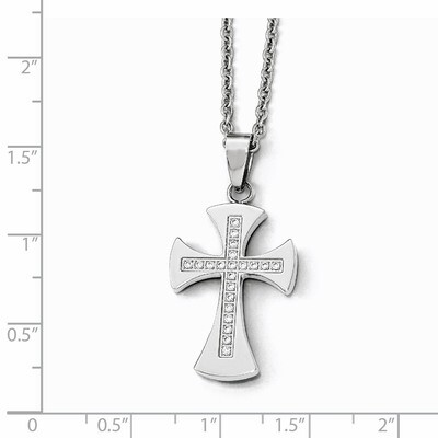Polished with Synthetic Diamond Cross 20.5 inch Necklace - Stainless Steel SRN1804-20.5