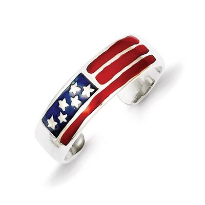 USA Flag Toe Ring Sterling Silver Enameled QR780, MPN: QR780, 883957253480