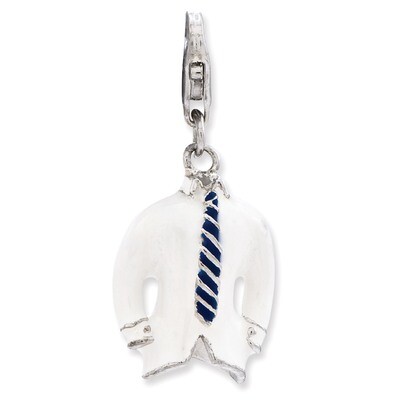 3-D Enameled Collared Shirt and Tie Charm Sterling Silver QCC842 by Amore La Vita, MPN: QCC842, 886…