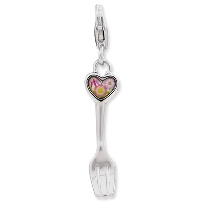 3-D Flower Heart Fork Charm Sterling Silver QCC788 by Amore La Vita, MPN: QCC788, 886774235202