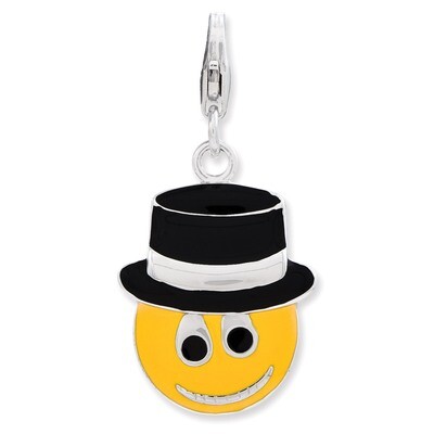 Face with Top Hat Charm Sterling Silver Enameled QCC783 by Amore La Vita, MPN: QCC783, 886774235158
