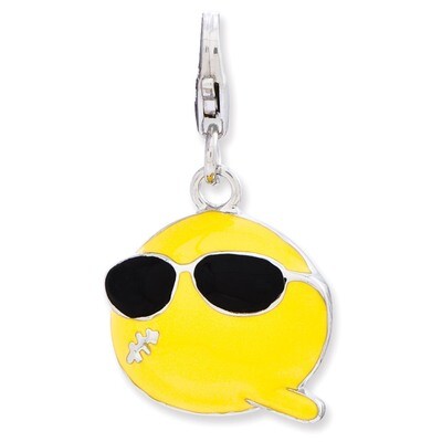 Smiley Face with SunglaSterling Silveres Charm Sterling Silver Enameled QCC772 by Amore La Vita, MP…