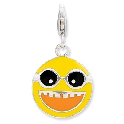Happy Face Charm Sterling Silver Enameled QCC768 by Amore La Vita, MPN: QCC768, 886774235011