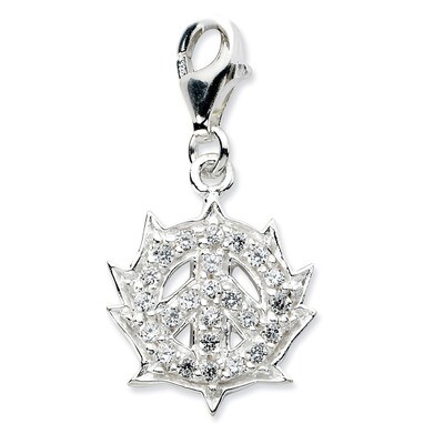 Synthetic Diamond Peace Sign Charm Sterling Silver Click-on QCC609 by Amore La Vita, MPN: QCC609, 8…