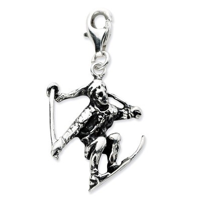 3-D Antiqued Skier Charm Sterling Silver QCC657 by Amore La Vita, MPN: QCC657, 886774074375
