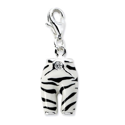 Enamel Zebra Pants Charm Sterling Silver Click-on Synthetic Diamond QCC593 by Amore La Vita, MPN: Q…