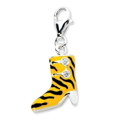 Enamel Tiger High Heel Boot Charm Sterling Silver Click-on Synthetic Diamond QCC592 by Amore La Vit…