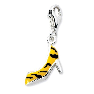 Enamel Tiger High Heel Charm Sterling Silver Click-on Synthetic Diamond QCC589 by Amore La Vita, MP…