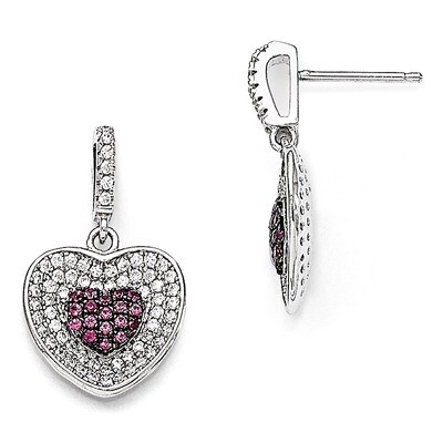 Heart Dangle Post Earrings Sterling Silver &amp; Cubic Zirconia QMP1105, MPN: QMP1105, 883957054773