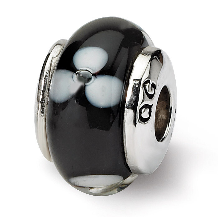 Black Hand-blown Glass Bead - Sterling Silver QRS992, MPN: QRS992, 883957729947