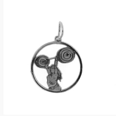 Weight Lifting Pendant Necklace Charm Bracelet in Yellow, White or Rose Gold 6315
