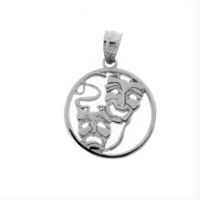 Theatrical Masks Pendant Necklace Charm Bracelet in Yellow, White or Rose Gold 6299