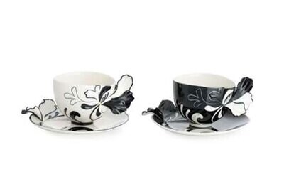 Franz Porcelain Pattern Of Black and White Peony Flower Cup &amp; Saucer Set CP00004, MPN: CP00004,